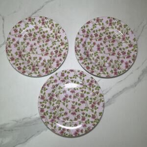 3 Katie Alice Pink Garden 7.5" Dessert Plate Floral Flowers Fine Porcelain